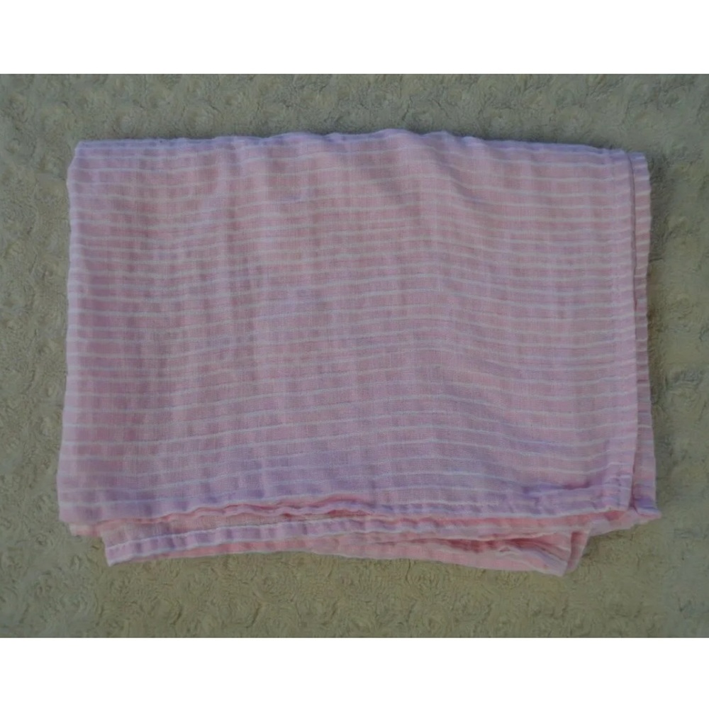 Modern Baby Pink Stripes Baby Swaddle Blanket White Muslin Cotton